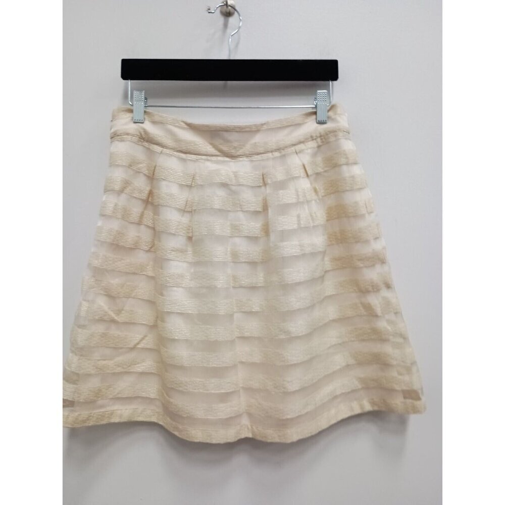Ann Taylor Womens A-Line Mini Skirt Size 8 Cream Striped Shimmery Side Zip NEW - Picture 5 of 10